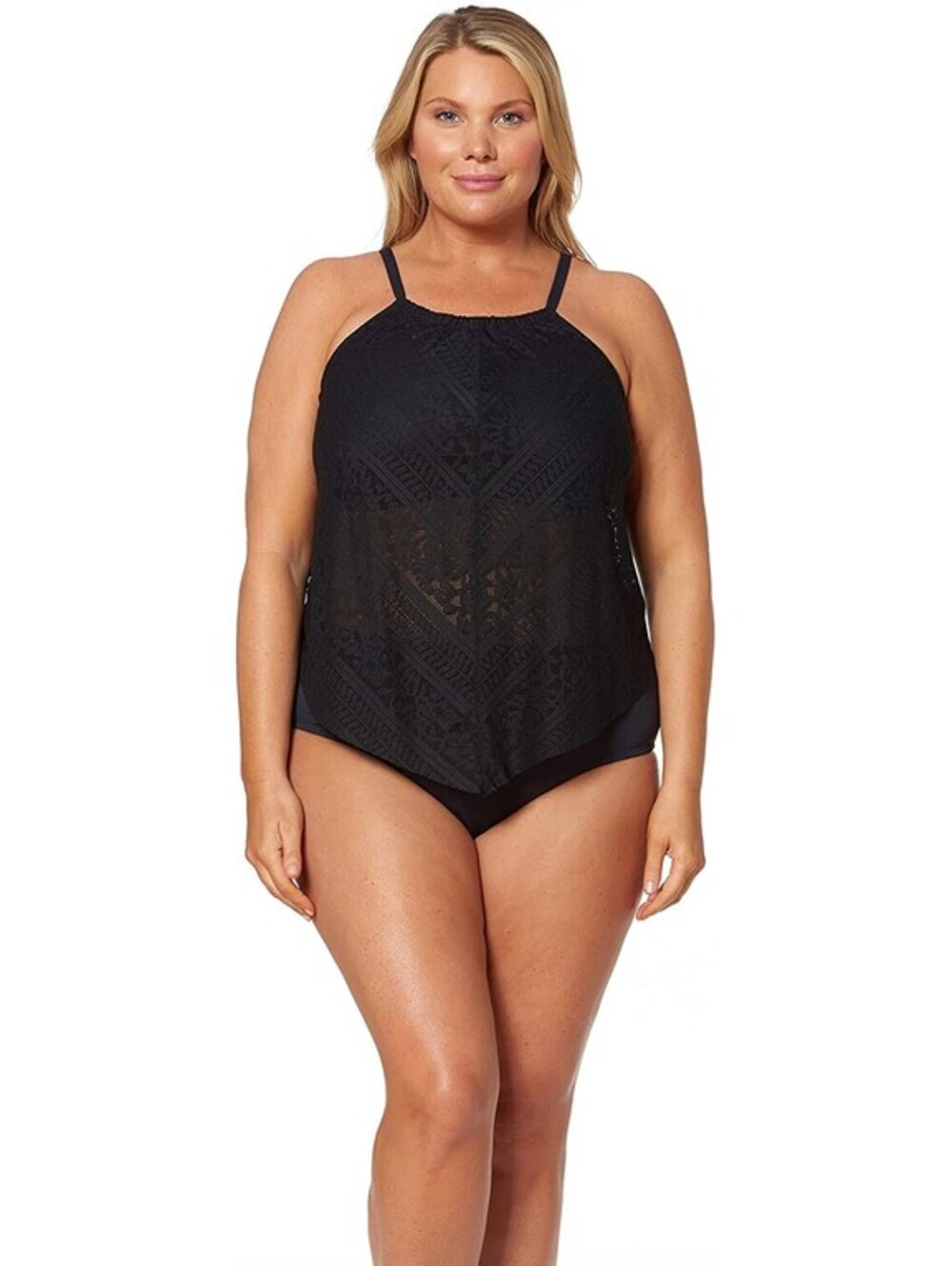 Bleu Rod Beattie Womens Plus Size High-neck Tankini Top Black Size 16W